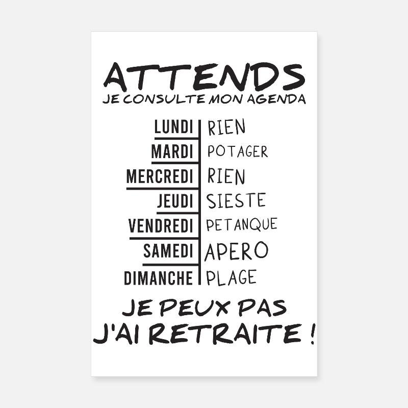 Agenda Retraite (texte noir) - Poster 20 x 30 cm - blanc
