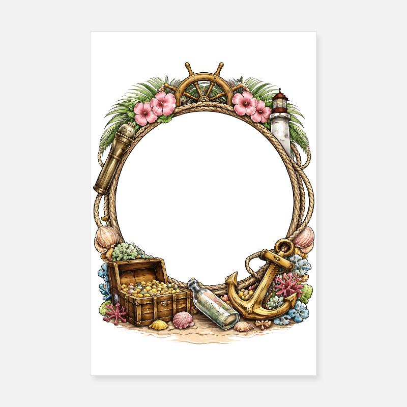 Maritimer Rahmen mit Schatz und Anker  Poster 20x30 cm