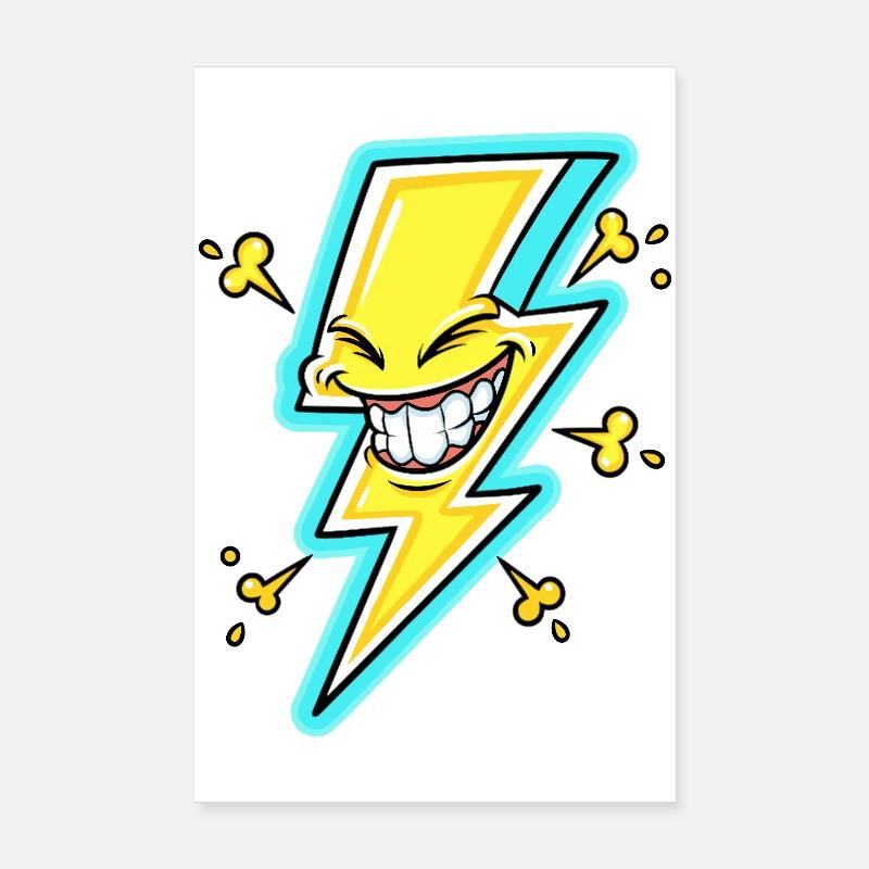 Lachender Blitz Cartoon Poster 20x30 cm