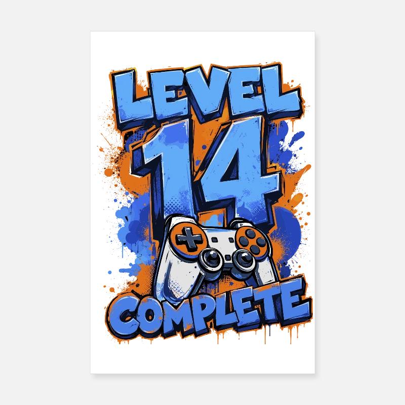 Niveau 14 Terminé – Rétro Gaming - Poster 20 x 30 cm - blanc