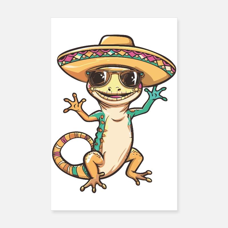 Echse Comic Lustig Sombrero Poster 20x30 cm