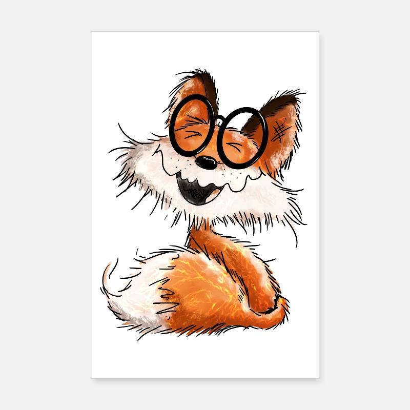 Niedlicher kleiner Schlaufuchs mit Brille - Fuchs - Poster 20x30 cm - Weiß