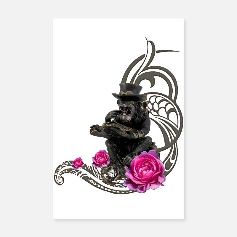 Lustiger Steampunk-Affe liest ein Buch Poster 20x30 cm