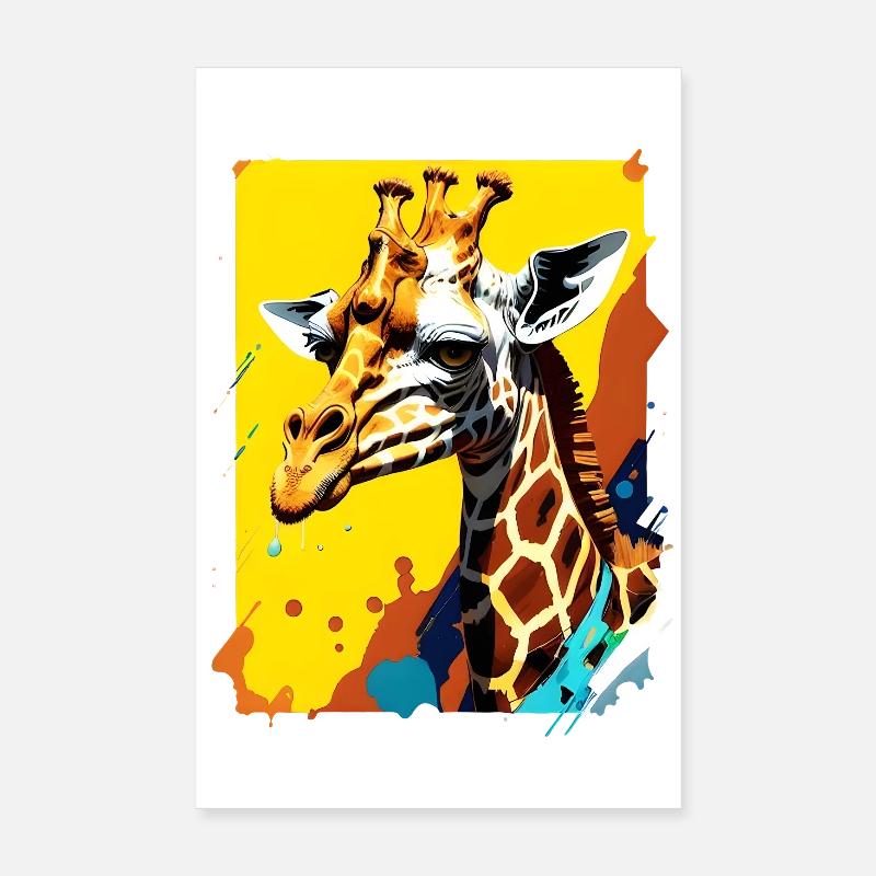 Giraffe Farbexplosion Neon - Poster 20x30 cm - Weiß