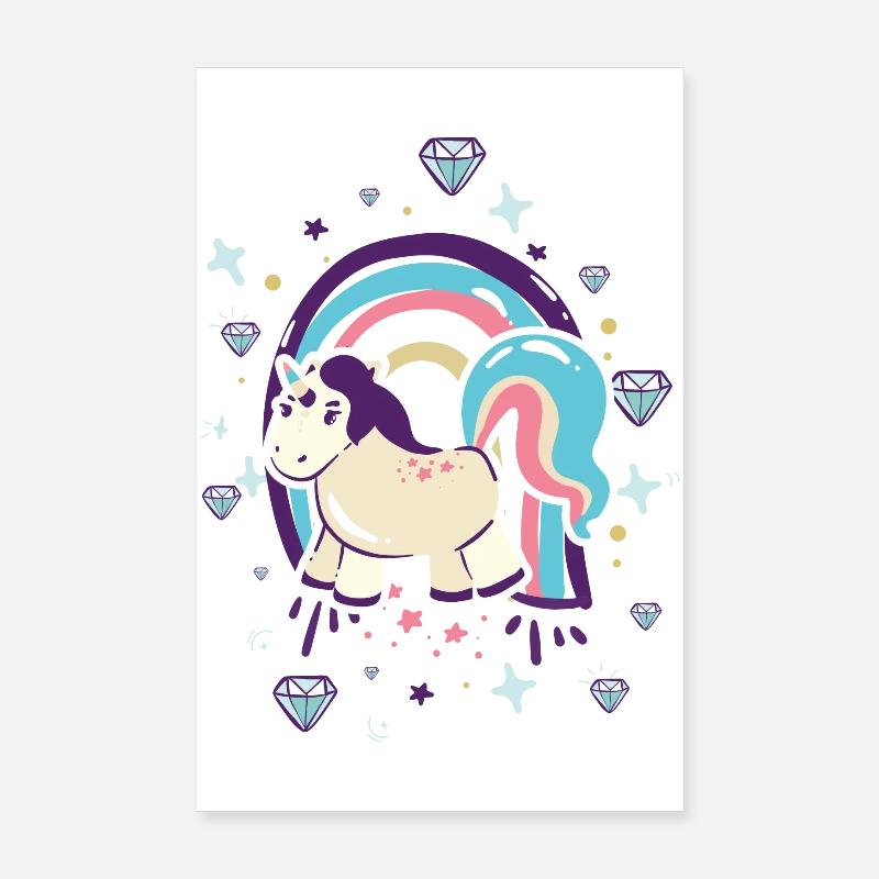 Pastellfarbene Einhorn Regenbogen Diamanten Poster 20x30 cm