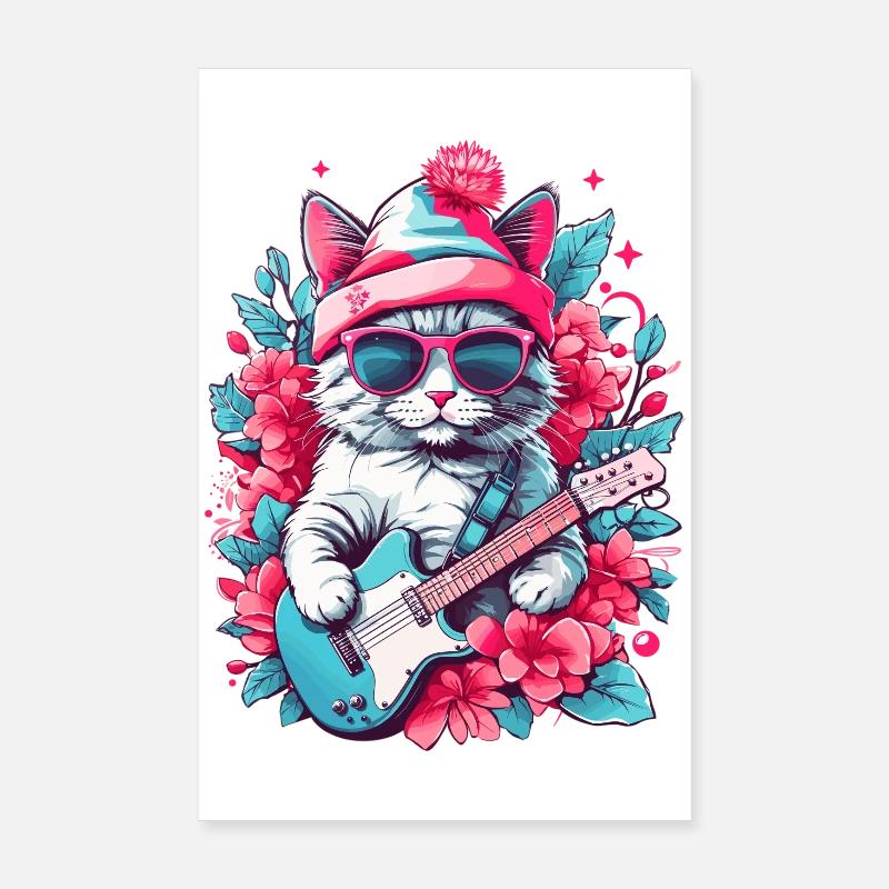 Cute cat with guitar Poster 8" x 12" (20x30 cm)