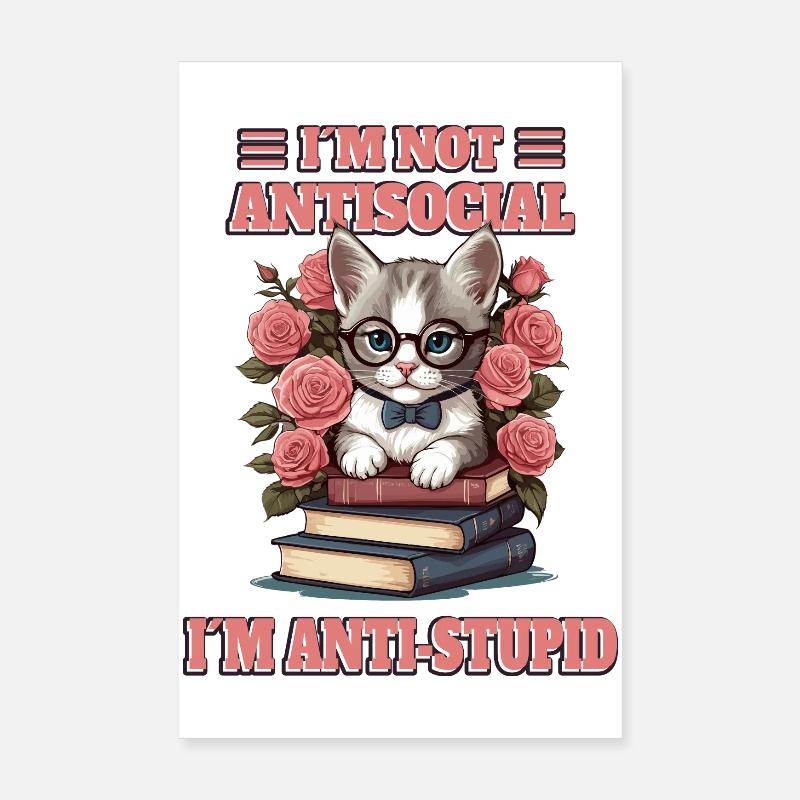 Clever cat with reading glasses Poster 8" x 12" (20x30 cm)