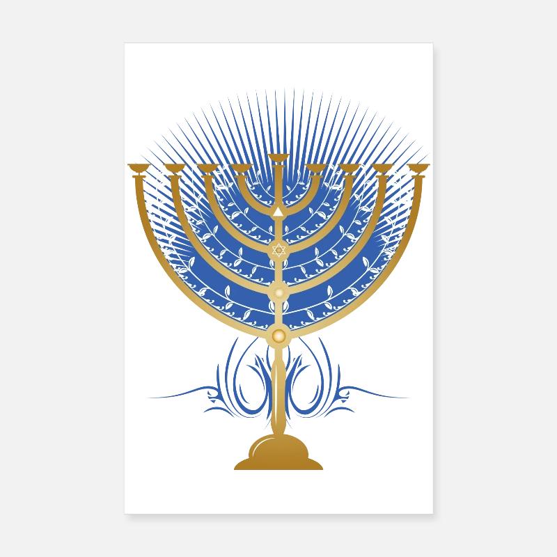 chandelier de Hanoukka doré avec des rayons bleus Poster 20 x 30 cm