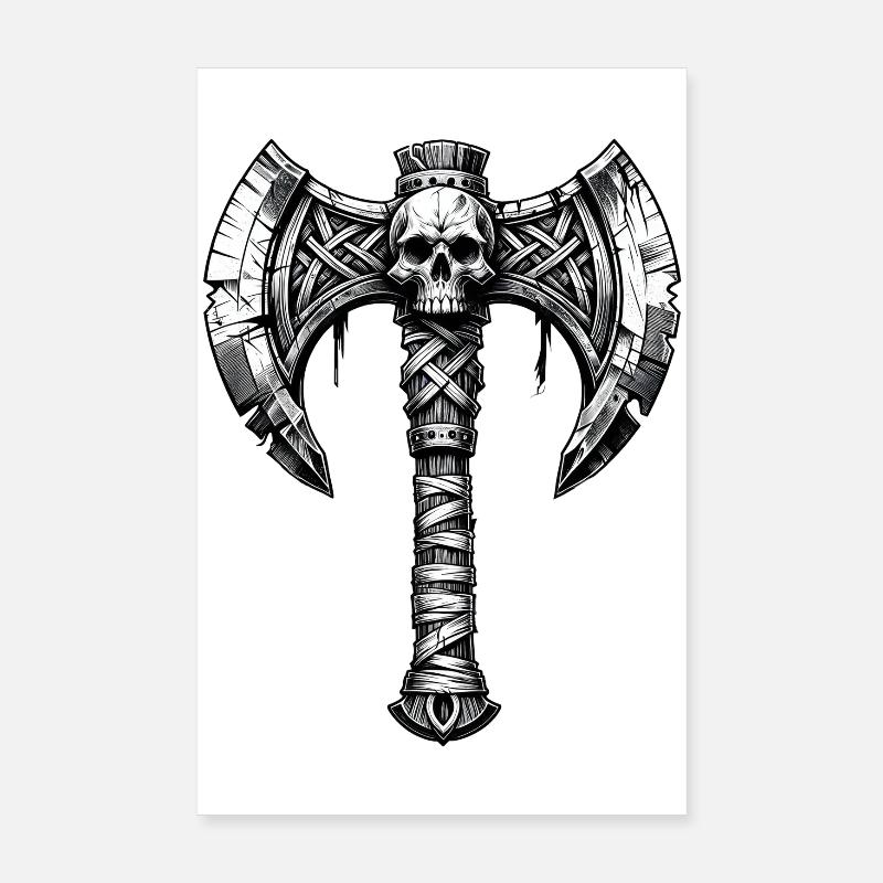 Design de crâne de hache lançant une hache Poster 20 x 30 cm
