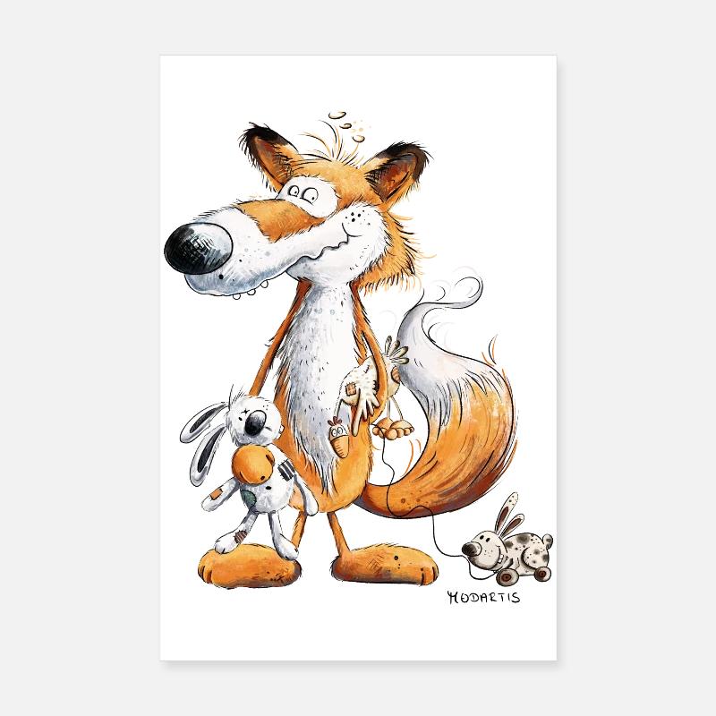 Fox with toy bunny and cuddly toy Poster 8" x 12" (20x30 cm)