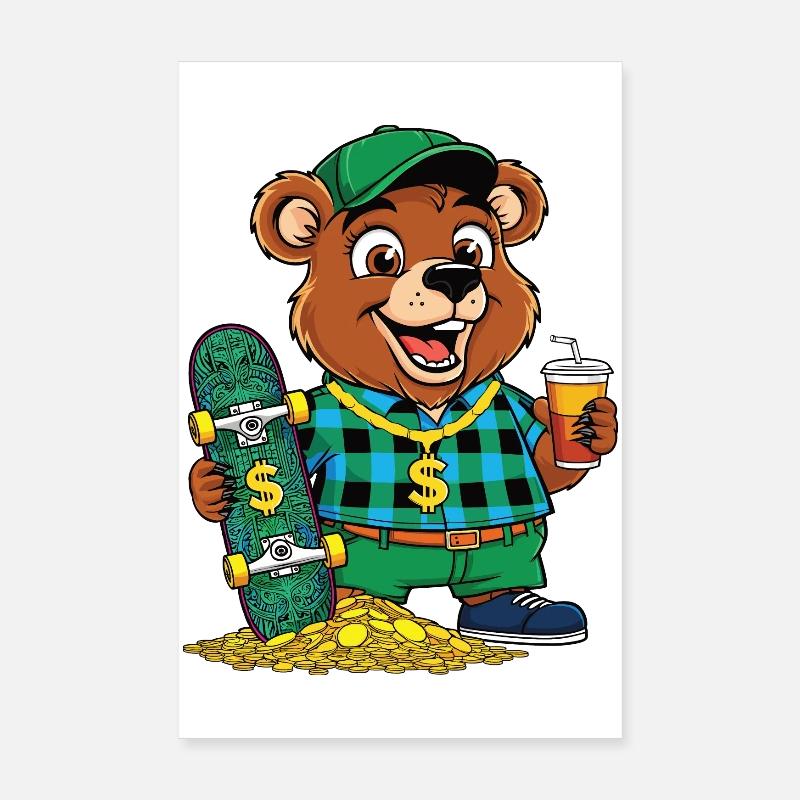 Ours patineur cool Poster 20 x 30 cm
