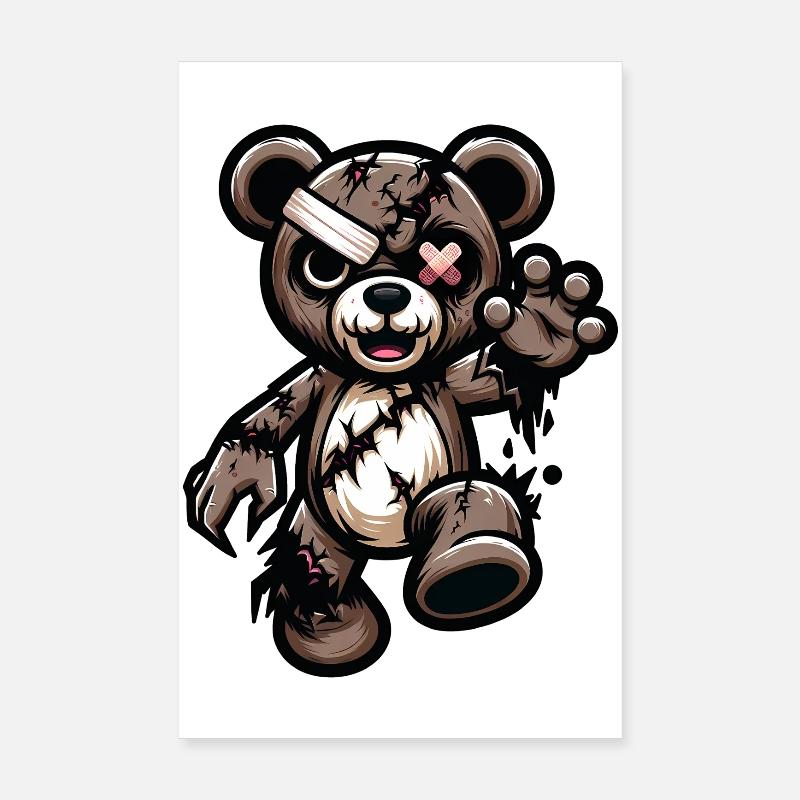 Zerzauster Teddybär mit Narbe Poster 20x30 cm