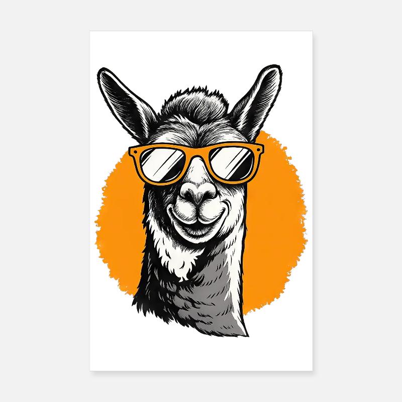 Lama avec lunettes de soleil Poster 20 x 30 cm