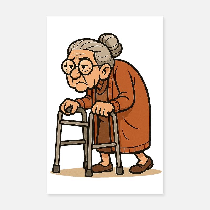 Humorvolle Seniorin mit Rollator Illustration Poster 20x30 cm