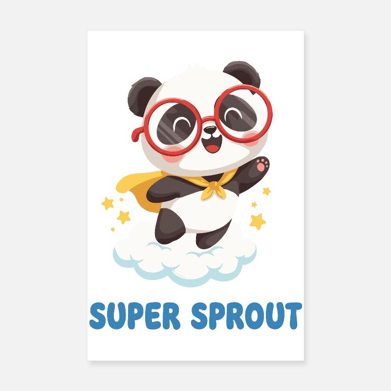 Cute Super Sprout Panda with Cap Poster 8" x 12" (20x30 cm)