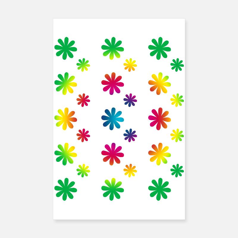 Fleurs colorées - Rétro - Motif de fleurs arc-en-ciel Poster 20 x 30 cm