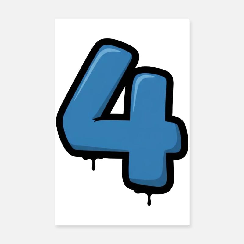 Graffiti Blue 4 chiffres Design Poster 20 x 30 cm