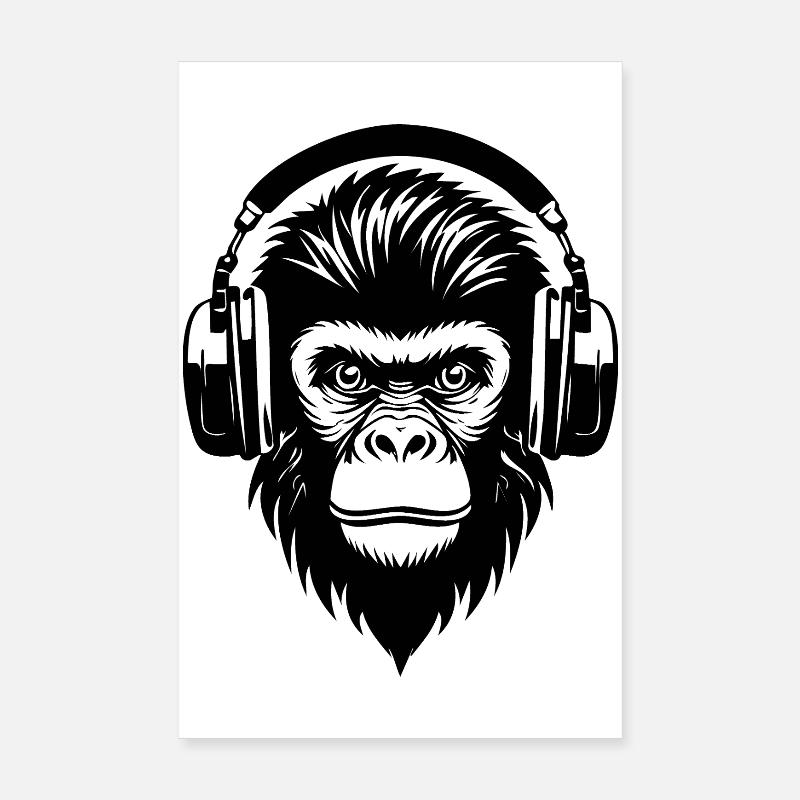 Comic-Affe mit Strähnen und Kopfhörern Shirt Poster 20x30 cm