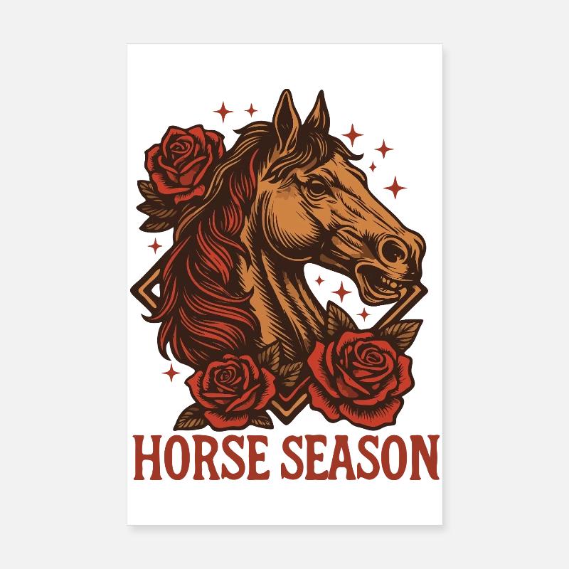Cheval Saison Roses Poster 20 x 30 cm