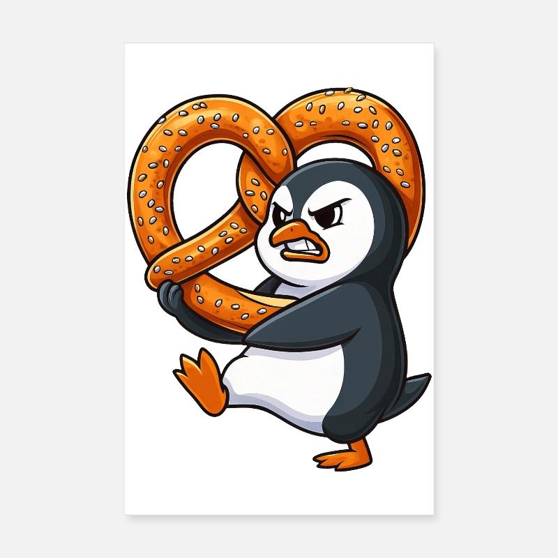 Grim Penguin with Pretzel Bavarian Funny Car Poster 8" x 12" (20x30 cm)