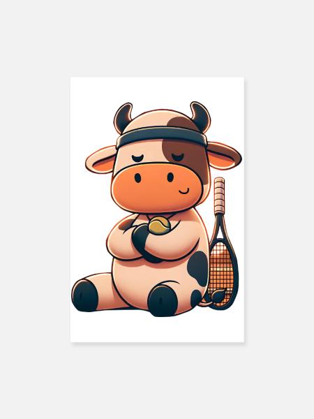 Süße Tennis Kuh Mit Schläger Und Ball - Poster 20x30 cm - Weiß - Vorne