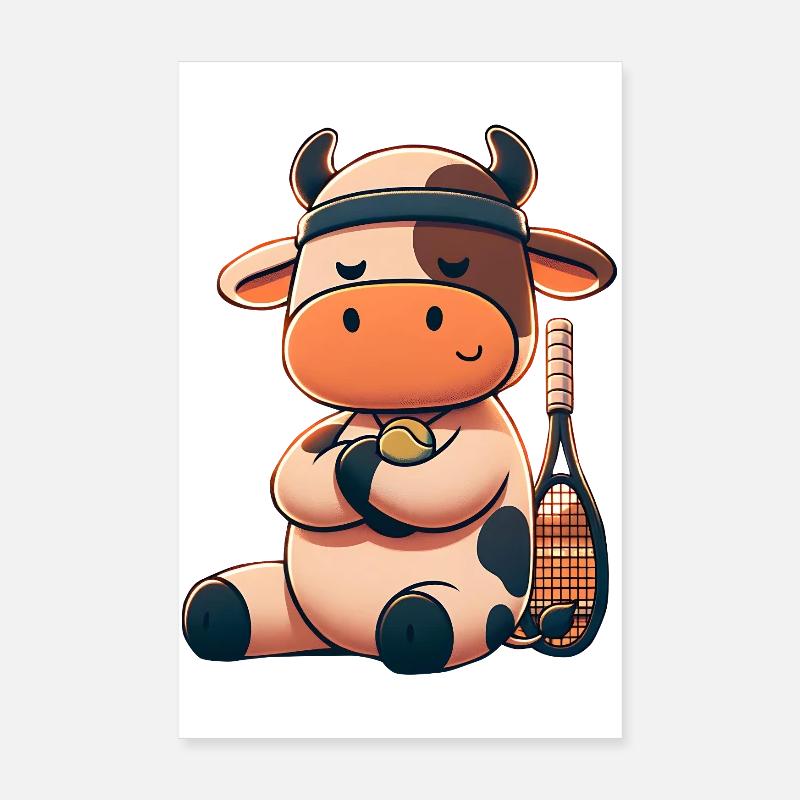 Mignonne vache de tennis avec raquette et balle Poster 20 x 30 cm