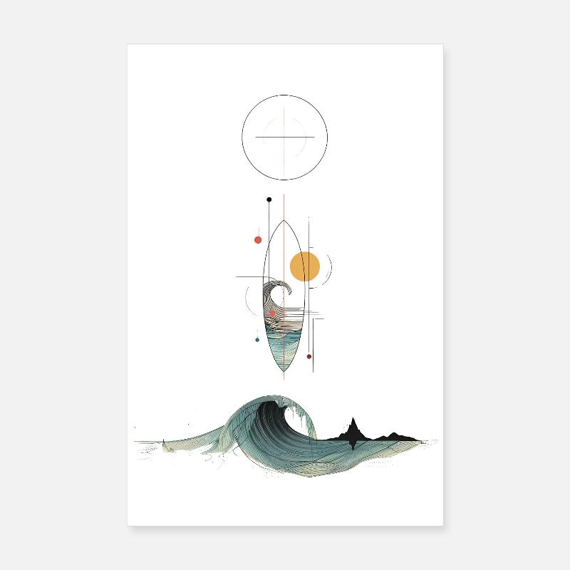 Abstrakte Welle – Geometrische Surfkunst - Poster 20x30 cm - Weiß
