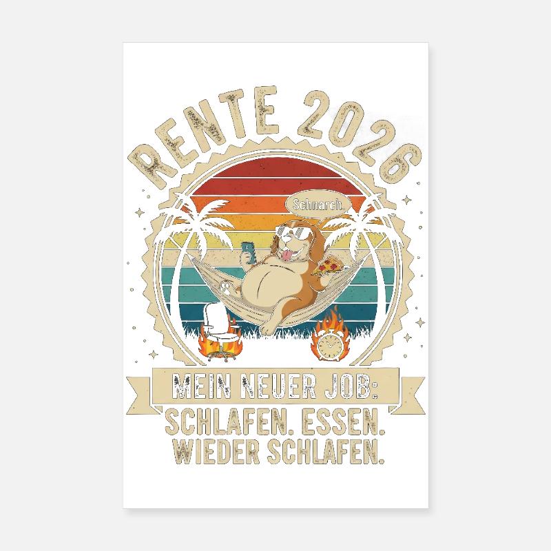 Pension 2026 : Chien se détend dans un hamac Poster 20 x 30 cm
