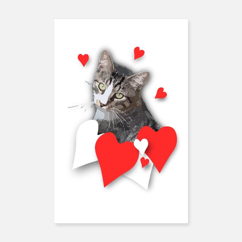 Coeur Chat Amour Look Gris Coeurs de Chat Poster 20 x 30 cm