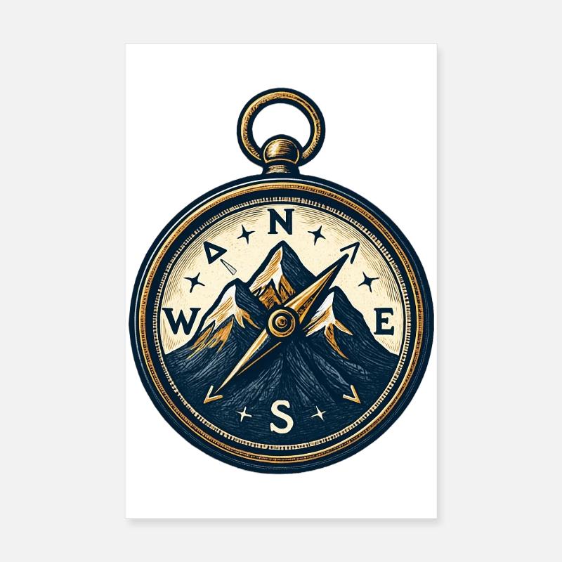 Compass on mountain background - skiing - hiking Poster 8" x 12" (20x30 cm)