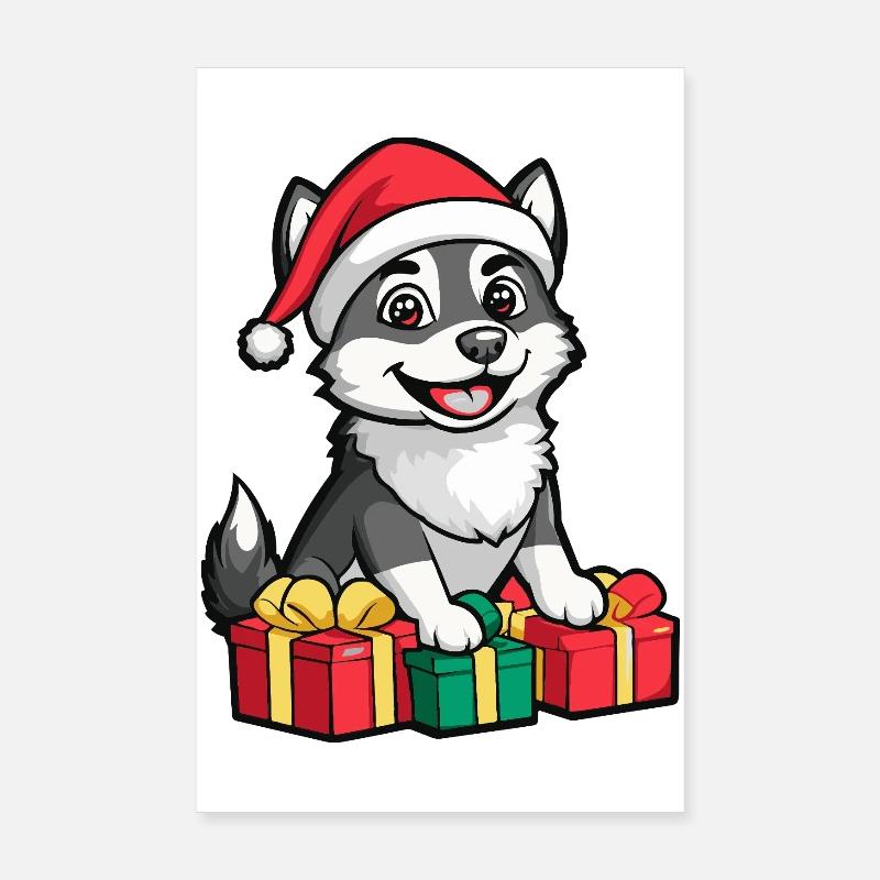 Cadeaux de Noël pour chiens husky Poster 20 x 30 cm