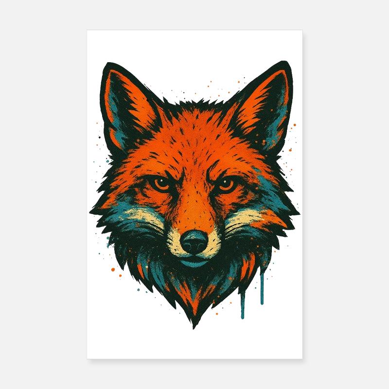 Fuchs im Neon-Graffiti Poster 20x30 cm