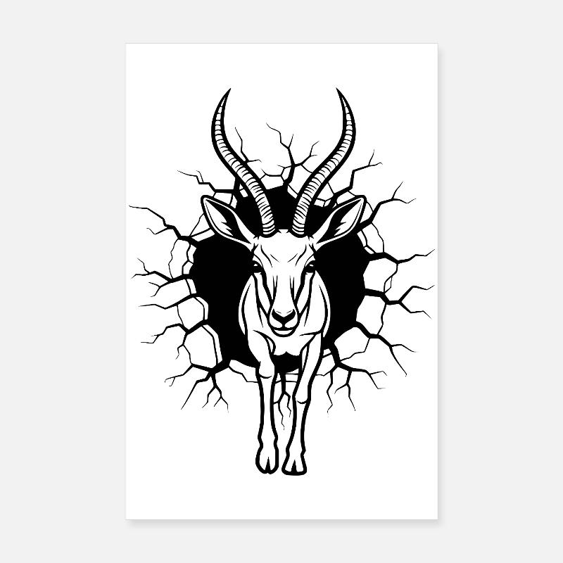 Illustration noir-blanc de la percée murale antilope Poster 20 x 30 cm