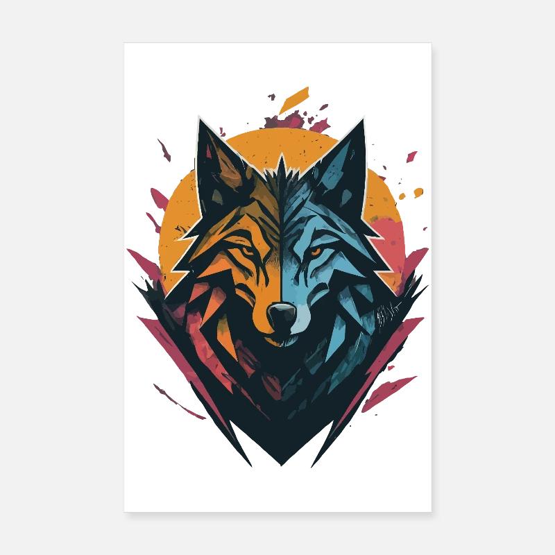 Loup double face soleil lune Poster 20 x 30 cm