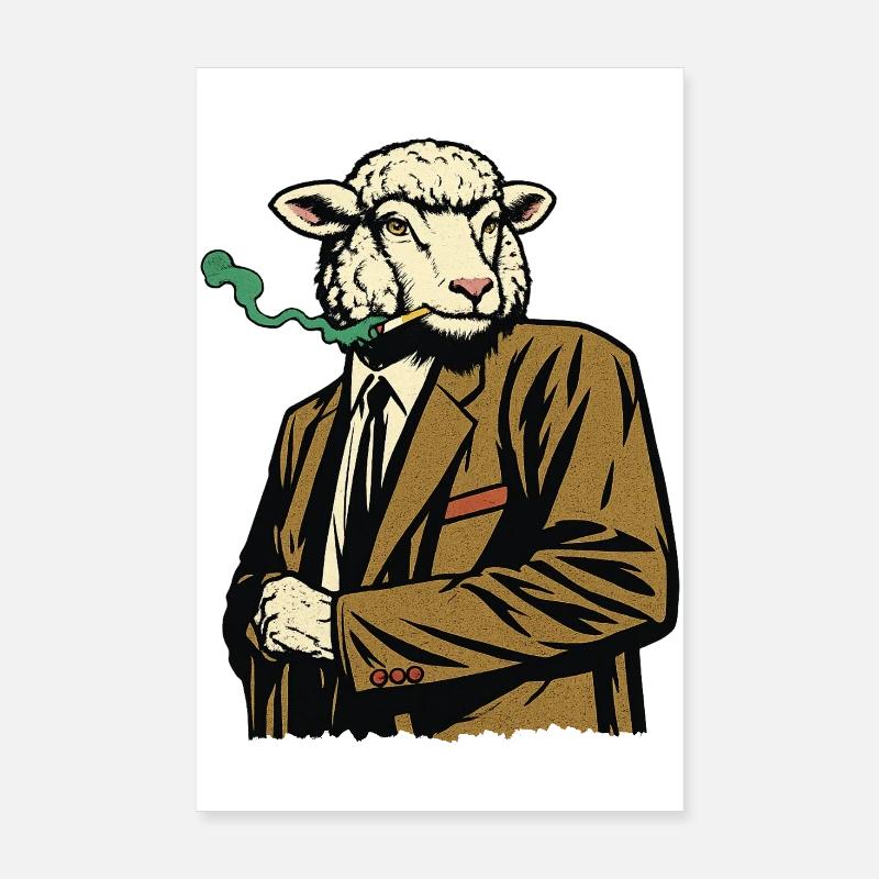 Schaf im Anzug mit Zigarette Poster 20x30 cm
