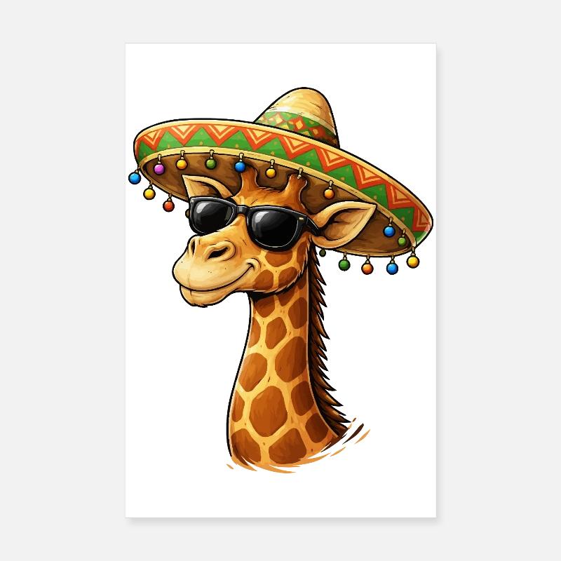 Giraffe im Sombrero und Sonnenbrille - Poster 20x30 cm - Weiß