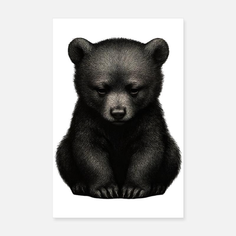 Dunkler Bärenjunge im Sitzen Poster 20x30 cm