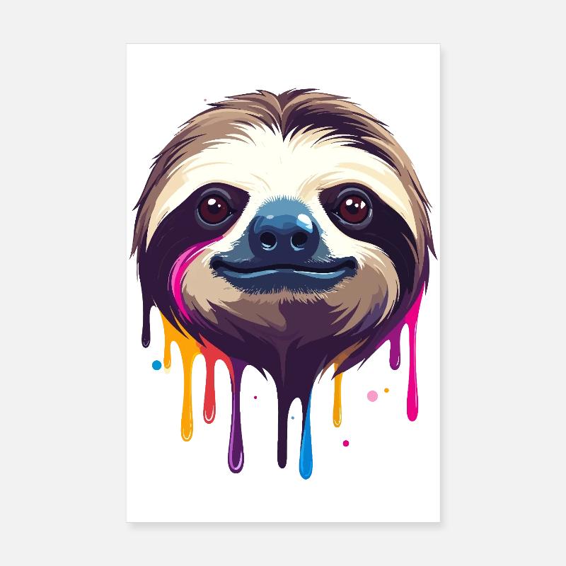 Faultier Neon Farbtropfen Illustration Poster 20x30 cm