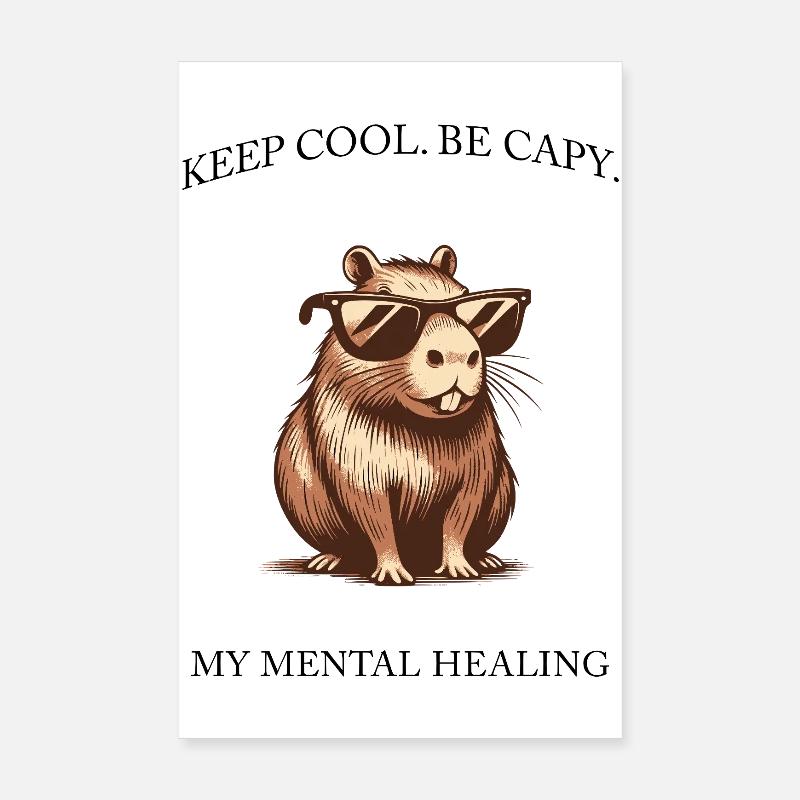 Capybara - Keep Cool, Be Capy - Design minimaliste Poster 20 x 30 cm