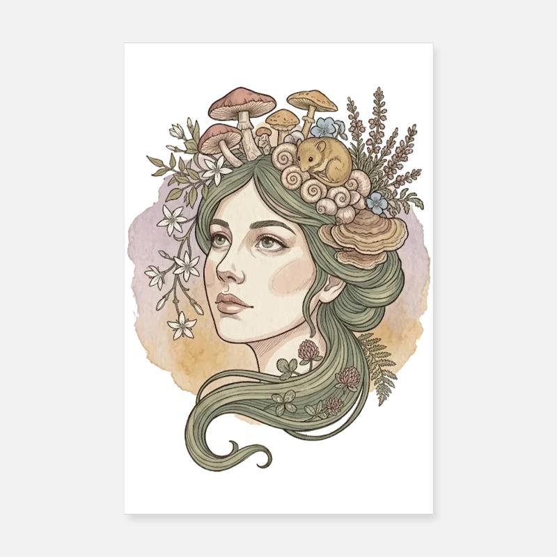 Déesse des champignons et des fleurs Poster 20 x 30 cm