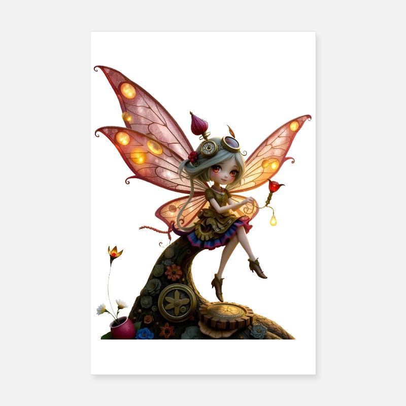 Fée steampunk aux ailes lumineuses Poster 20 x 30 cm