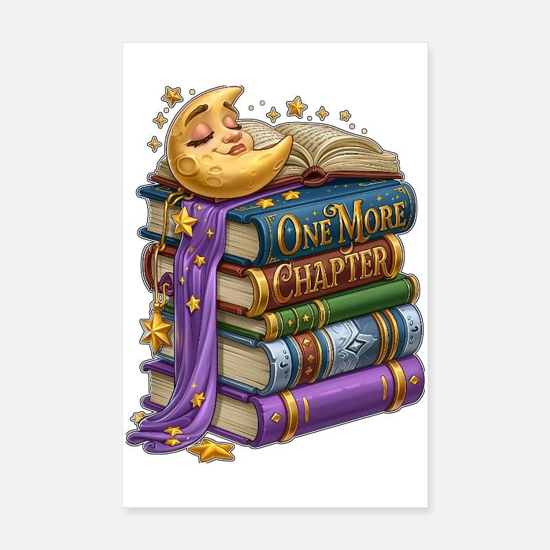 One More Chapter Sleeping Moon Book Lover - Poster 8" x 12" (20x30 cm) - white