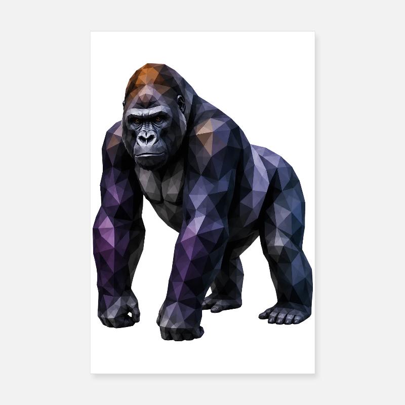 Gorilla Polygon – Colored Geometry - Poster 8" x 12" (20x30 cm) - white