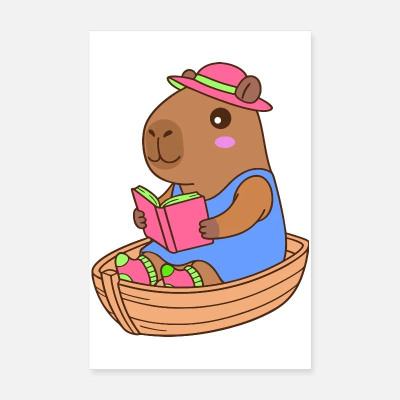 Reading Capybara in a Rowboat - Summer Design Poster 8" x 12" (20x30 cm)