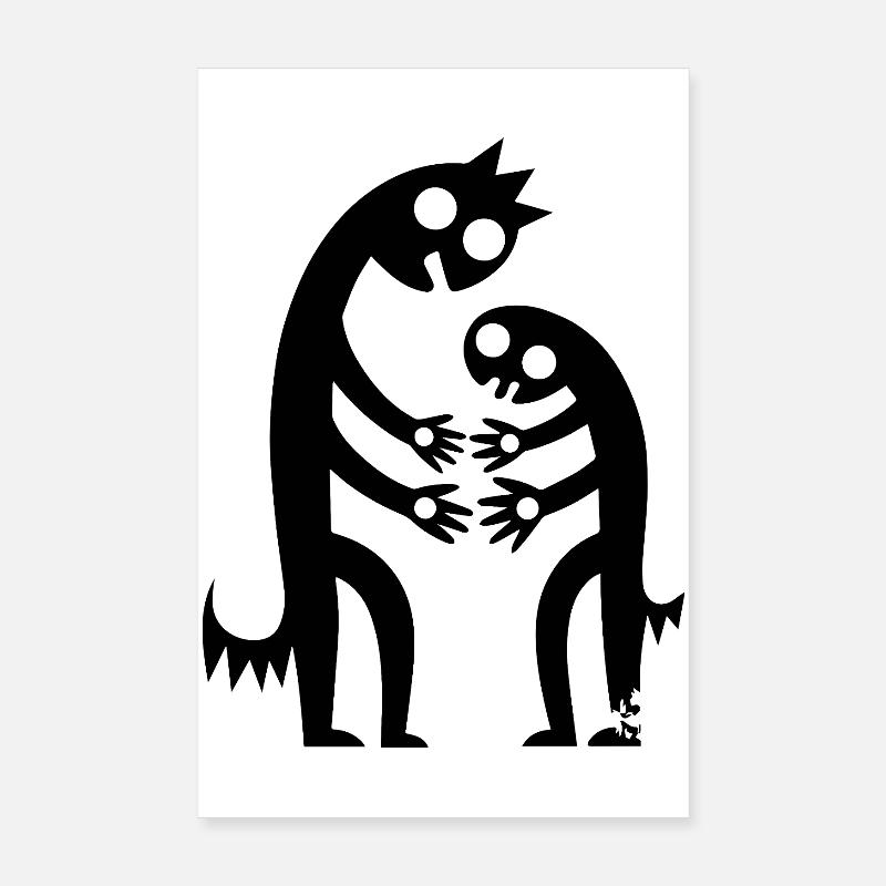 Abstract Figures Hug Creative Monochrome Poster 8" x 12" (20x30 cm)
