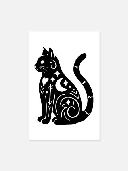 Magische Katze - Schwarz - Poster 20x30 cm - Weiß - Vorne