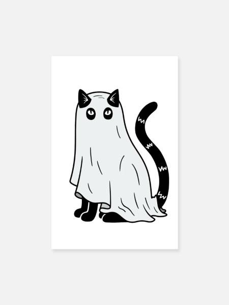 Halloween Katze Gespenst - Poster 20x30 cm - Weiß - Vorne