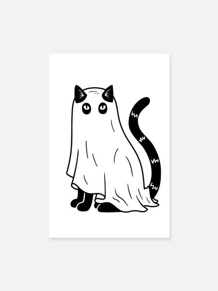 Halloween Katze Gespenst - Schwarz - Poster 20x30 cm - Weiß - Vorne