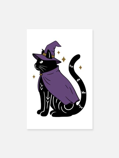 Magische Halloween Katze als Hexe - Bunt - Poster 20x30 cm - Weiß - Vorne