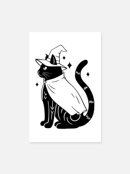Magische Halloween Katze als Hexe - Schwarz - Poster 20x30 cm - Weiß - Vorne